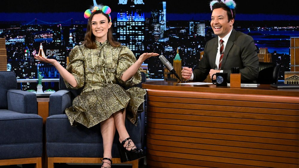 THE TONIGHT SHOW STARRING JIMMY FALLON -- Episode 1815 -- Pictured: (l-r) Actress Keira Knightley during an interview with host Jimmy Fallon on Wednesday, March 15, 2023 -- (Photo by: Todd Owyoung/NBC)
