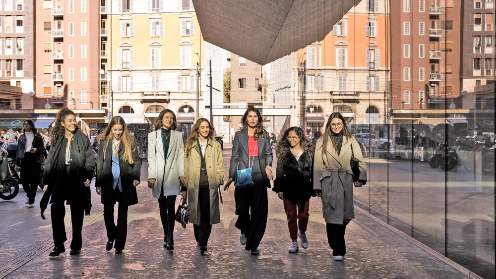 Students enrolled in the first edition of the Brave Women Awards project lensed outside Milan's Bocconi University.
