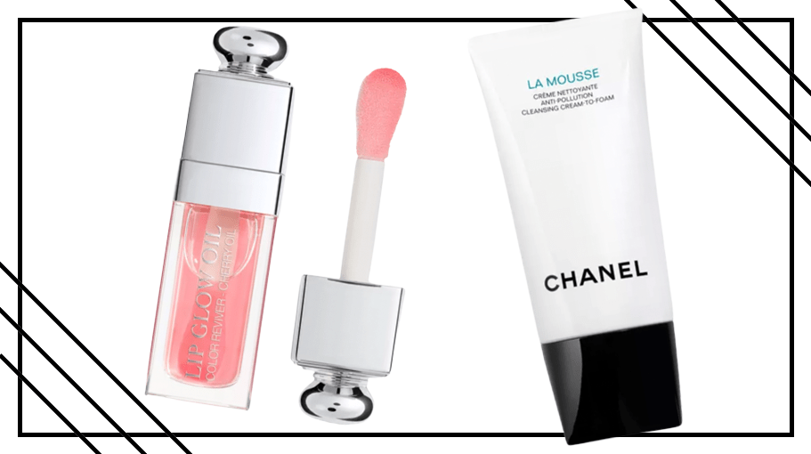 lip oil and face wash in white and black tube