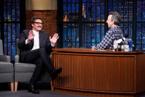 LATE NIGHT WITH SETH MEYERS -- Episode 1395 -- Pictured: (l-r) Actor Pedro Pascal during an interview with host Seth Meyers on February 15, 2023 -- (Photo by: Lloyd Bishop/NBC via Getty Images)