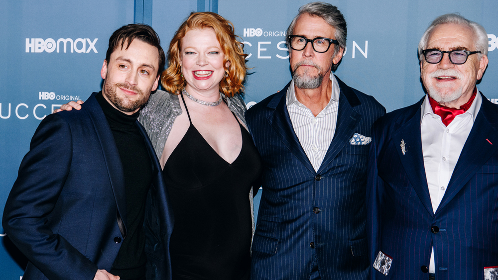 (L-R): Kieran Culkin, Sarah Snook, Alan Ruck and Brian Cox at the season 4 premiere of "Succession" on March 20 in New York.