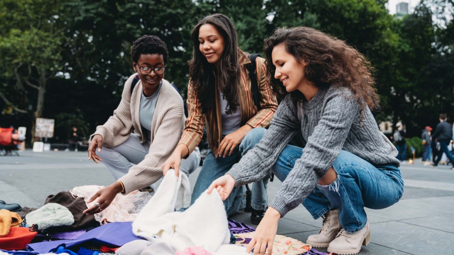 Friends shopping at a flea market