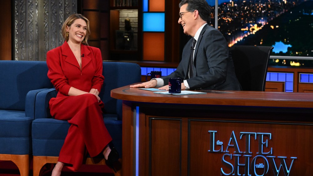 Elizabeth Olsen on the April 19 episode of "The Late Show With Stephen Colbert."