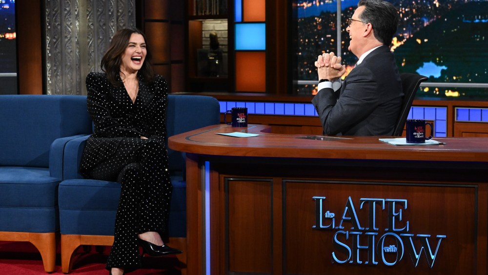 Rachel Weisz during the April 20 episode of "The Late Show With Stephen Colbert."
