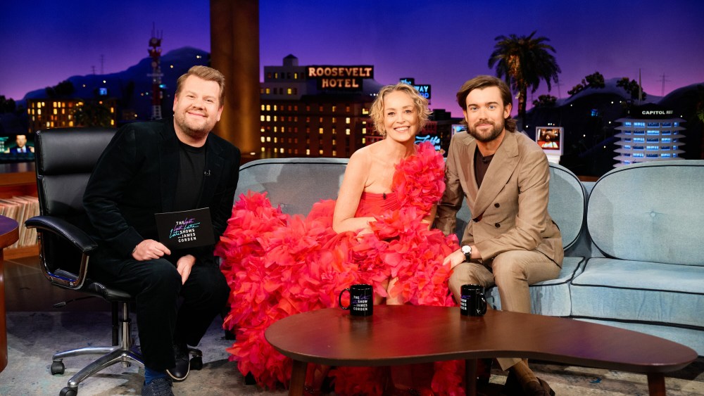 Sharon Stone on "The Late Late Show" Tuesday night in Los Angeles.