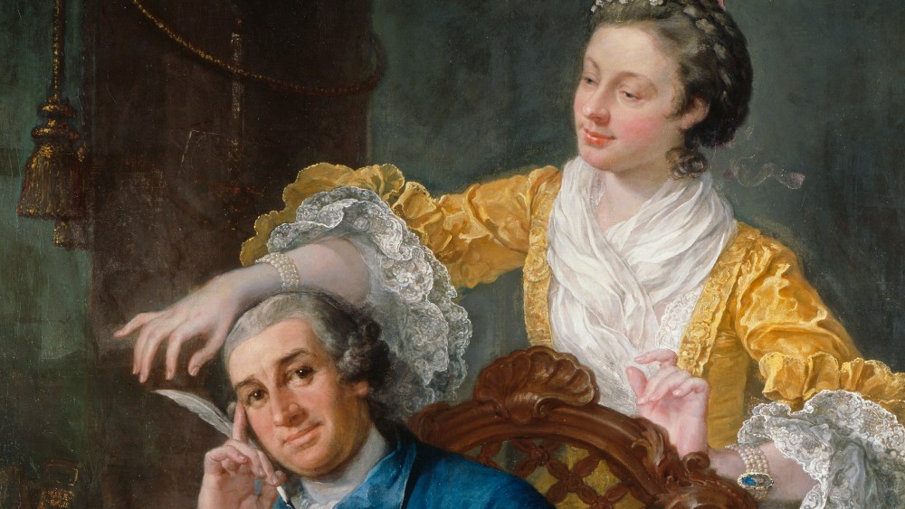 A William Hogarth painting of David Garrick and his wife Eva-Maria Veigel, part of an exhibition on Georgian fashion at Buckingham Palace.