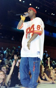 Jules Santana performs at the MTV Fashionably Loud Urban Sportswear Fashion Show and Hip Hop concert, 2002, New York City.
