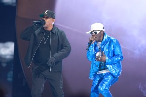 Chuck D and Flavor Flav of Public Enemy perform at the 65th Annual GRAMMY Awards, 2023.