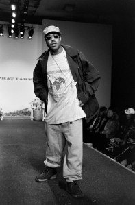 Guru (Keith Edward Elam) on the runway of Phat Farm Mens Spring 1998 collection.