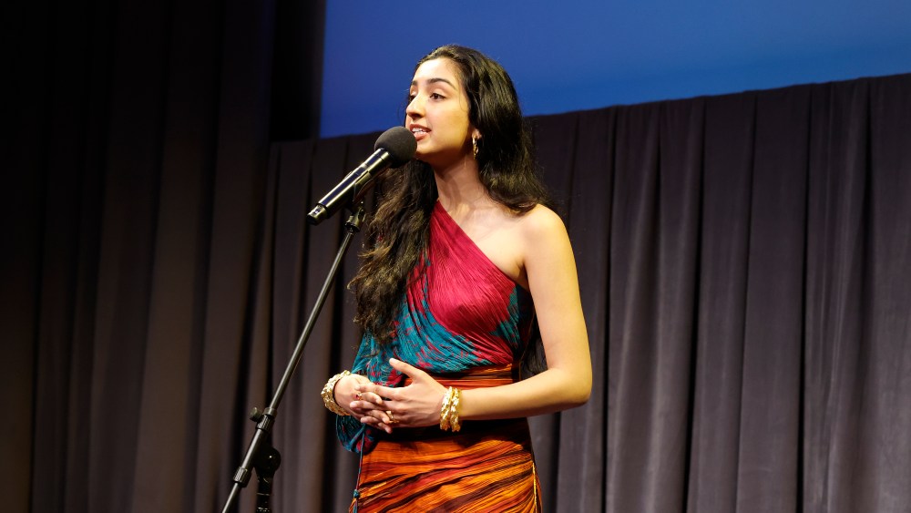 LOS ANGELES, CALIFORNIA - MARCH 09: Aditi Mayer speaks onstage at the Green Carpet Fashion Awards 2023 on March 09, 2023 in Los Angeles, California. (Photo by Stefanie Keenan/Getty Images for Green Carpet Fashion Awards)
