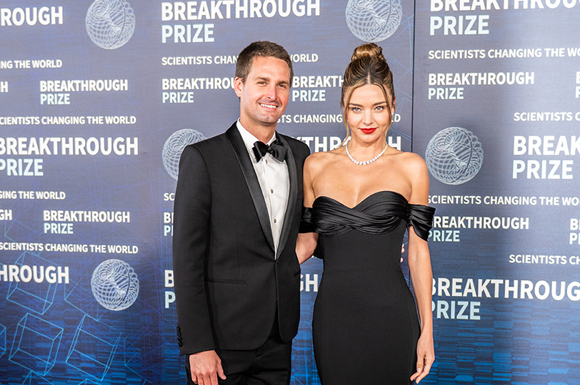 Evan Spiegel and Miranda Kerr at the ninth Breakthrough Prize Ceremony held at the Academy Museum of Motion Pictures on April 15, 2023 in Los Angeles, California.