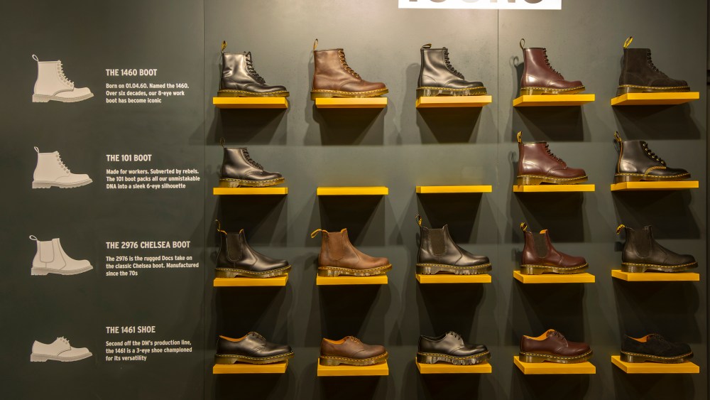 A Dr. Martens shoeshop interior in Bath, Somerset, England.