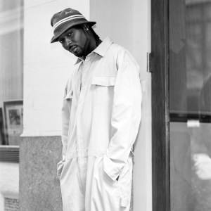 A model poses in a jumpsuit from the Sean John Spring 1999 Debut Menswear Collection Advance.