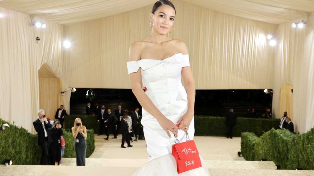 NEW YORK, NEW YORK - SEPTEMBER 13: (EXCLUSIVE COVERAGE) Alexandria Ocasio-Cortez departs The 2021 Met Gala Celebrating In America: A Lexicon Of Fashion at Metropolitan Museum of Art on September 13, 2021 in New York City.  (Photo by Jamie McCarthy/MG21/Getty Images for The Met Museum/Vogue )