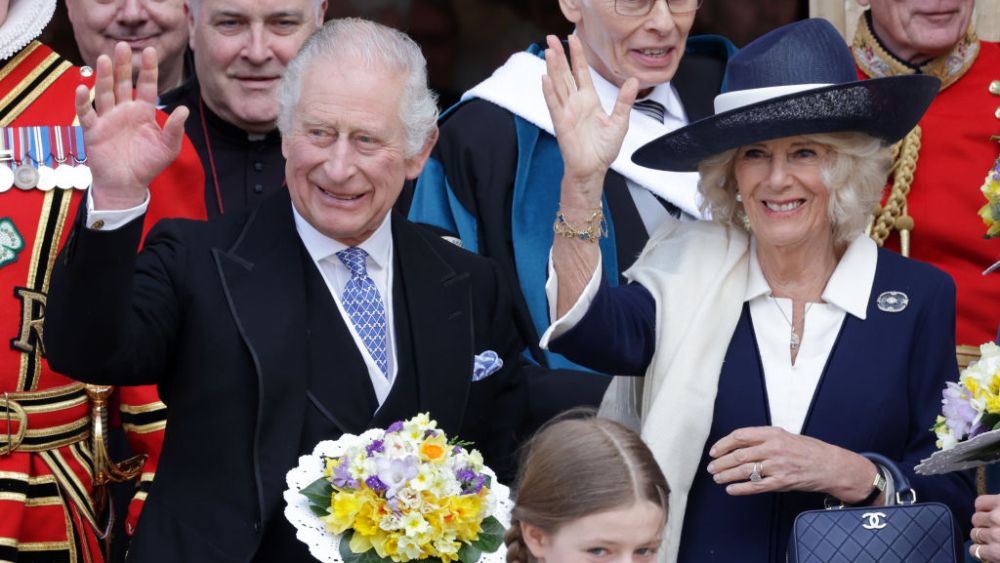 YORK, ENGLAND - APRIL 06: King Charles III and Camilla, Queen Consort pose with religious representatives holding nosegay bouquets after the Royal Maundy service at York Minster on April 06, 2023 in York, England. King Charles III distributes Maundy Money to a selected group of Christians to thank them for their work within the Church, for the first time since becoming Monarch and Supreme Governor of the Church of England. (Photo by Chris Jackson/Getty Images) (Photo by Chris Jackson/Getty Images)