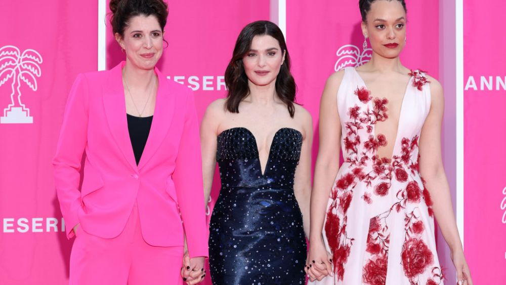 CANNES, FRANCE - APRIL 15: L-R) Alice Birch, Rachel Weisz and Britne Oldford pose on the pink carpet during Day Two of the 6th Canneseries International Festival on April 15, 2023 in Cannes, France. (Photo by Pascal Le Segretain/Getty Images)