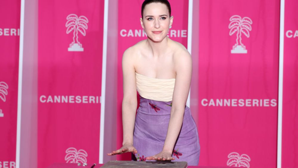CANNES, FRANCE - APRIL 19: Rachel Brosnahan attends the handprints ceremony on the pink carpet during the closing ceremony during the 6th Canneseries International Festival on April 19, 2023 in Cannes, France. (Photo by Pascal Le Segretain/Getty Images)