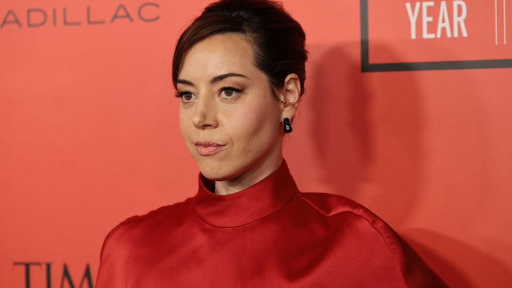 Aubrey Plaza red Carolina Herrera FW23 RTW dress at the 2023 Time 100 Gala.