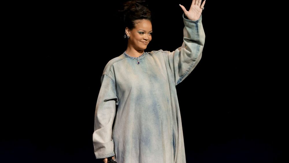 LAS VEGAS, NEVADA - APRIL 27: Rihanna speaks onstage, promoting the upcoming Smurfs film, for the Paramount Pictures presentation during CinemaCon 2023, the official convention of the National Association of Theatre Owners, at Caesars Palace on April 27, 2023 in Las Vegas, Nevada. (Photo by Kevin Winter/Getty Images for CinemaCon)