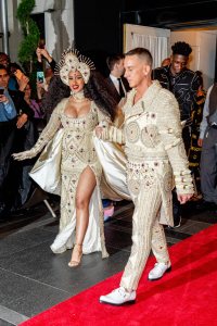 Cardi B and Jeremy Scott depart the Carlyle Hotel to attend the MET Gala 2018.