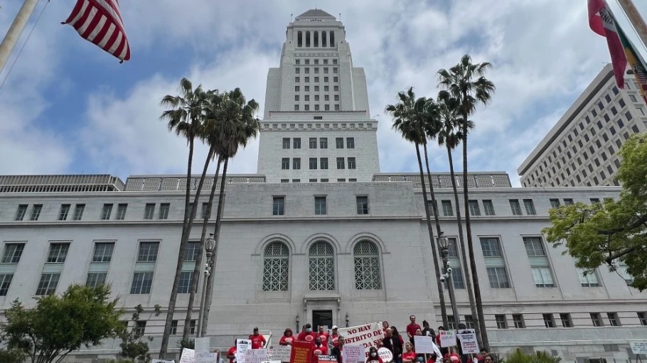 Garment Worker Center members and allies convened at City Hall on Monday in Los Angeles.