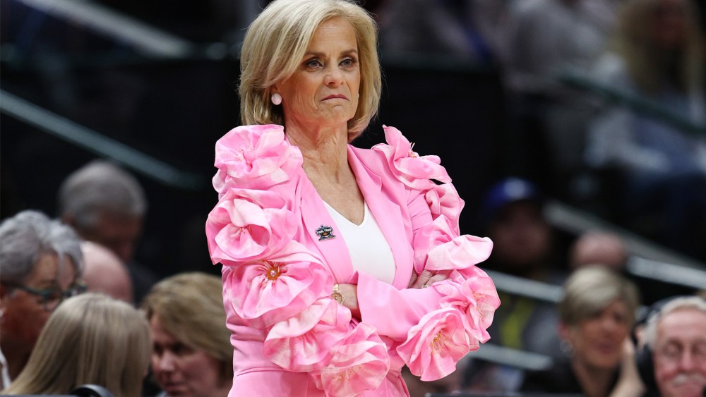 Mulkey at the LSU vs Virginia Tech game on March 31, 2023.