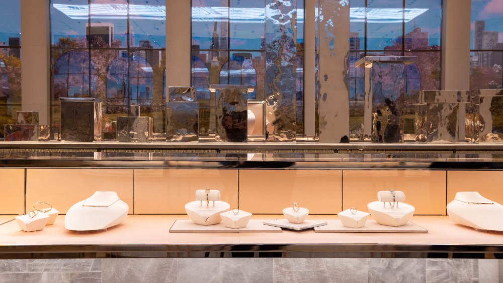 Jewelry displayed on the ground floor of Tiffany's New York City Landmark store.