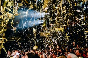 Confetti falls above the audience at the closing performance of "Phantom of the Opera.”