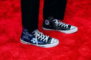 Autographed sneakers for auction at the closing performance of "Phantom of the Opera.”