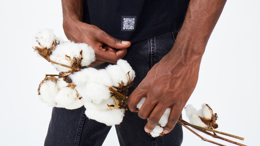 A QR code takes buyers on a journey through the supply chain of The Fision T-shirts.