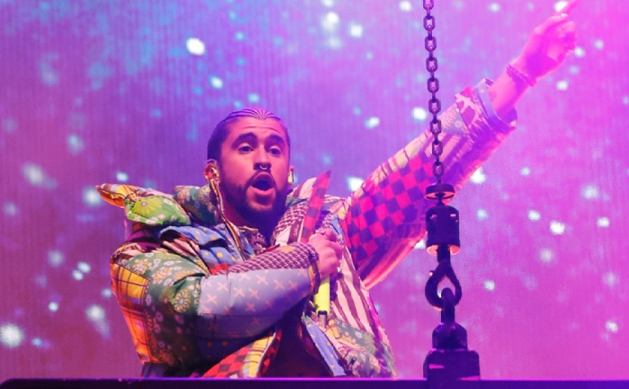 Bad Bunny performing during the 2023 Coachella Valley Music and Arts Festival on April 14, 2023 in Indio, Calif.
