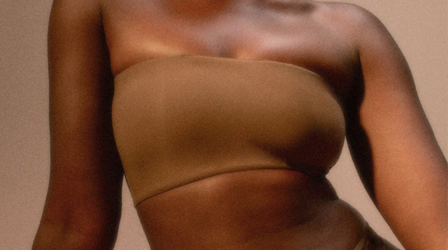 woman wearing Skims bandeau bra