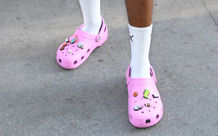A closer look at William Carter's Crocs at the YouTube Shorts Summer Party on Aug. 18, 2022 in Los Angeles.