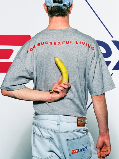 The Diesel x Durex capsule collection launched Friday with unisex styles that send a sex positive message