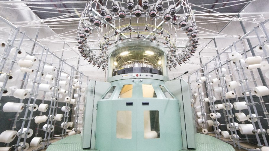 A circular knitting machine at Fine Cotton Factory.