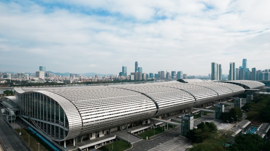 Aerial view of Guangzhou Convention and Exhibition Center, where the Canton Fair will take place.