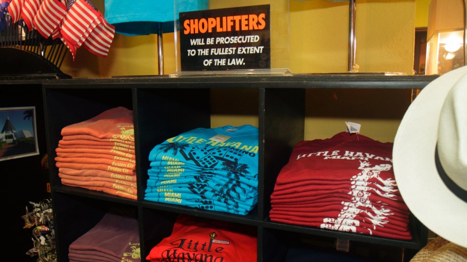 An anti-shoplifting store sign in Miami.