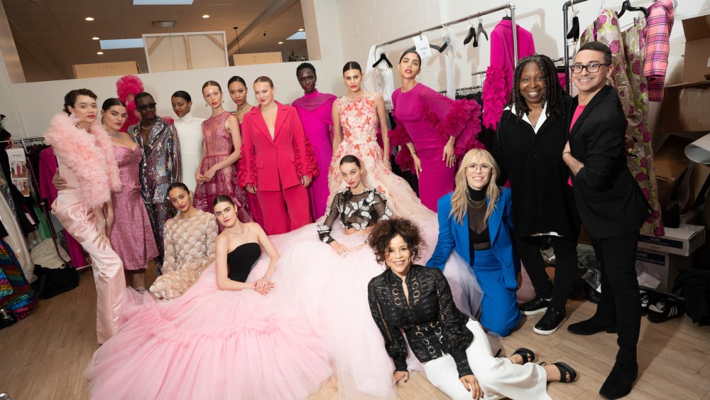 Backstage at the Christian Siriano Pink Fantasy charity fashion show.