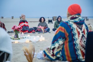 The scene at the Sacred Woman Collective sunset circle in Santa Monica, California.