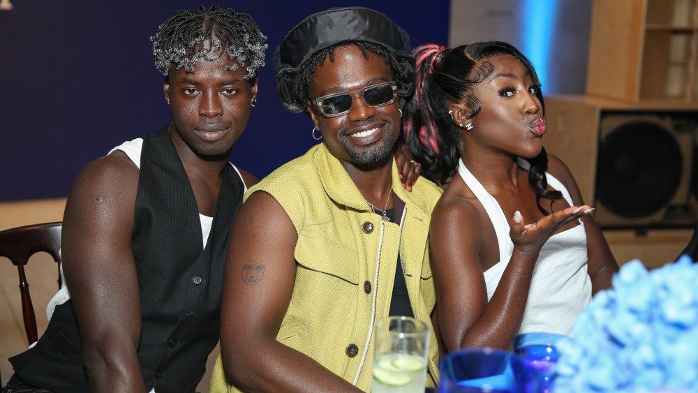 LONDON, ENGLAND - MAY 24: (L to R) Ib Kamara, Campbell Addy and Bree Runway attend the Johnnie Walker Blue Label dinner celebrating Campbell Addy's 'I Love Campbell' exhibition, hosted by Ib Kamara, at 180 The Strand on May 24, 2023 in London, England. (Photo by Dave Benett/Getty Images for RanaVerse)