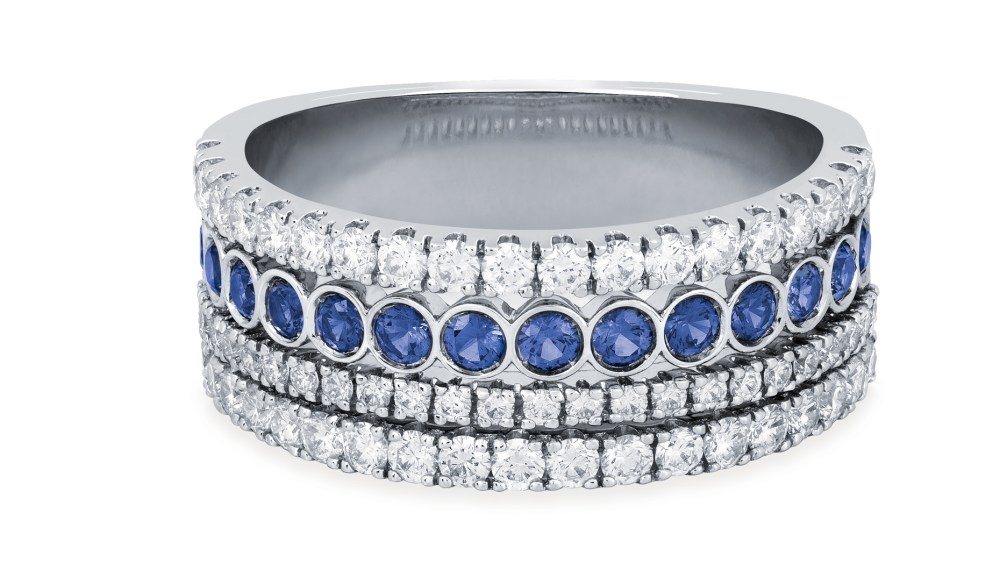 Birks "Splash" diamond and blue sapphire ring.