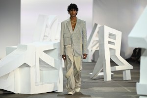 SYDNEY, AUSTRALIA - MAY 19: A model walks the runway in a design by XI WU STUDIO during the Next Gen runway show during Afterpay Australian Fashion Week 2023 at Carriageworks on May 19, 2023 in Sydney, Australia. (Photo by Stefan Gosatti/Getty Images for AAFW)