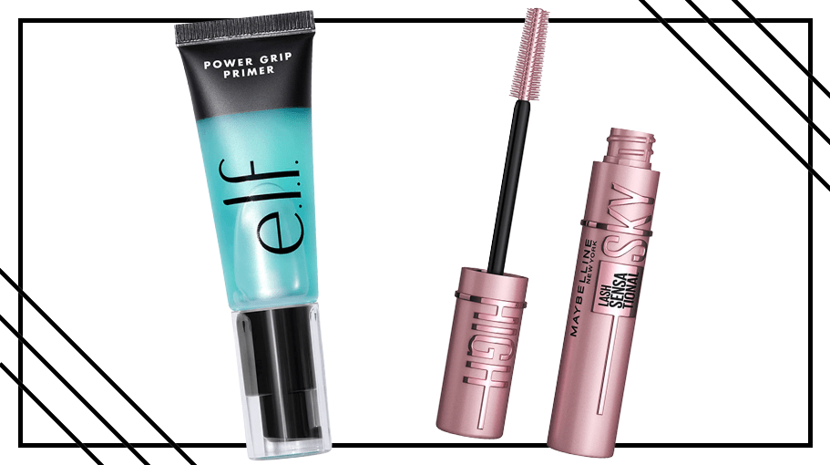 makeup primer and mascara set on a white background