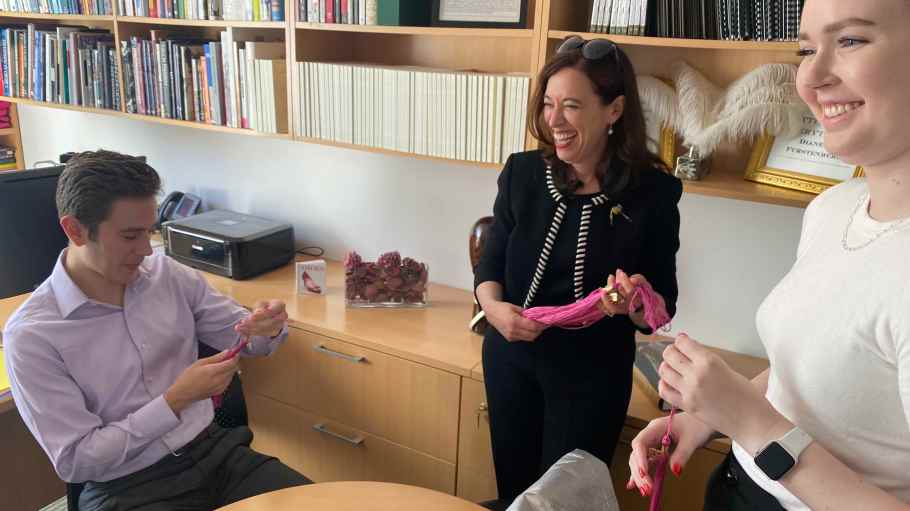 Fordham University Fashion Law Institute founder and professor Susan Scafidi (center) with 2023 grads Spencer Mooney (left) and Jordan Phelan (right).