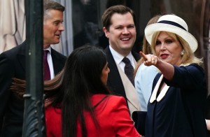 Dame Joanna Lumley arrives at Westminster Abbey in central London on May 6, 2023, ahead of the coronations of Britain's King Charles III and Britain's Camilla, Queen Consort. - The set-piece coronation is the first in Britain in 70 years, and only the second in history to be televised. Charles will be the 40th reigning monarch to be crowned at the central London church since King William I in 1066. Outside the UK, he is also king of 14 other Commonwealth countries, including Australia, Canada and New Zealand. Camilla, his second wife, will be crowned queen alongside him, and be known as Queen Camilla after the ceremony. (Photo by Jane Barlow / POOL / AFP) (Photo by JANE BARLOW/POOL/AFP via Getty Images)
