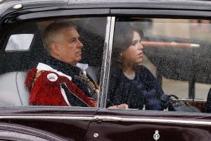 Britain's Prince Andrew, Duke of York and Britain's Princess Eugenie of York arrive at Westminster Abbey in central London on May 6, 2023, ahead of the coronations of Britain's King Charles III and Britain's Camilla, Queen Consort. - The set-piece coronation is the first in Britain in 70 years, and only the second in history to be televised. Charles will be the 40th reigning monarch to be crowned at the central London church since King William I in 1066. Outside the UK, he is also king of 14 other Commonwealth countries, including Australia, Canada and New Zealand. Camilla, his second wife, will be crowned queen alongside him, and be known as Queen Camilla after the ceremony. (Photo by Odd ANDERSEN / AFP) (Photo by ODD ANDERSEN/AFP via Getty Images)