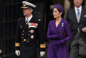 Crown Prince Frederik of Denmark and Mary, Crown Princess of Denmark arriving ahead of the coronation ceremony of King Charles III and Queen Camilla at Westminster Abbey, central London. Picture date: Saturday May 6, 2023. (Photo by Jacob King/PA Images via Getty Images)