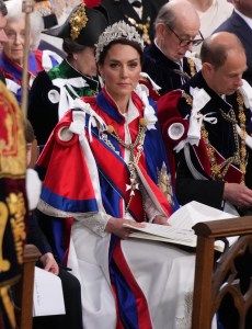 LONDON, ENGLAND - MAY 06: The Princess of Wales at the coronation ceremony of King Charles III and Queen Camilla in Westminster Abbey, on May 6, 2023 in London, England. The Coronation of Charles III and his wife, Camilla, as King and Queen of the United Kingdom of Great Britain and Northern Ireland, and the other Commonwealth realms takes place at Westminster Abbey today. Charles acceded to the throne on 8 September 2022, upon the death of his mother, Elizabeth II. (Photo by Victoria Jones - WPA Pool/Getty Images)