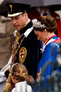 Britain's Prince William, Prince of Wales, Britain's Catherine, Princess of Wales, Britain's Princess Charlotte of Wales and Britain's Prince Louis of Wales arrive at Westminster Abbey in central London on May 6, 2023, ahead of the coronations of Britain's King Charles III and Britain's Camilla, Queen Consort. - The set-piece coronation is the first in Britain in 70 years, and only the second in history to be televised. Charles will be the 40th reigning monarch to be crowned at the central London church since King William I in 1066. Outside the UK, he is also king of 14 other Commonwealth countries, including Australia, Canada and New Zealand. Camilla, his second wife, will be crowned queen alongside him, and be known as Queen Camilla after the ceremony. (Photo by Odd ANDERSEN / AFP) (Photo by ODD ANDERSEN/AFP via Getty Images)