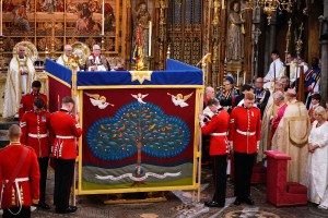 LONDON, ENGLAND - MAY 06: An anointing screen is erected for King Charles III during his coronation ceremony in Westminster Abbey on May 6, 2023 in London, England. The Coronation of Charles III and his wife, Camilla, as King and Queen of the United Kingdom of Great Britain and Northern Ireland, and the other Commonwealth realms takes place at Westminster Abbey today. Charles acceded to the throne on 8 September 2022, upon the death of his mother, Elizabeth II. (Photo by Yui Mok  - WPA Pool/Getty Images)